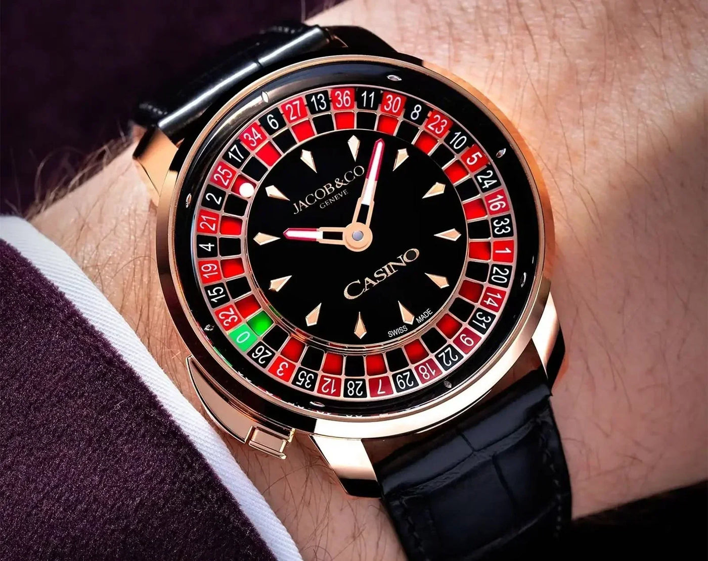 Buggati Jacob & Cobe Casino Premium Luxury Watch (Royal Red & Black)